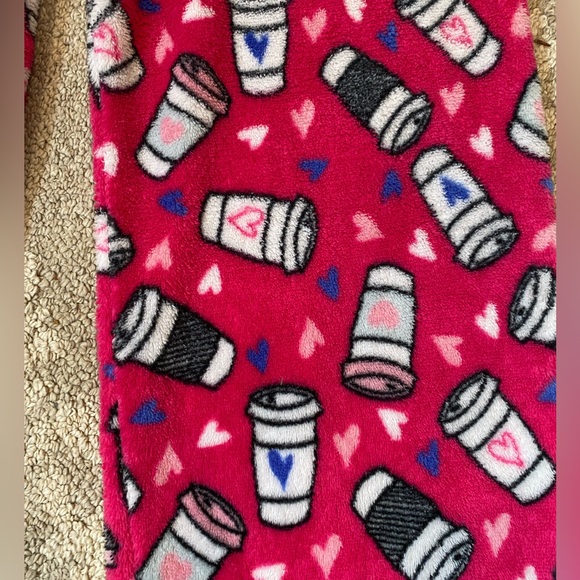 Bobbie Brooks Sleepwear Pink Fluffy Fleece Pajama Pants Coffee Cup Theme Size M - Picture 2 of 5